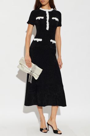 Self Portrait Ribbed Dress With Pockets, Womens, Black