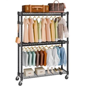 OEM 3-lagiger Rollbarer Kleiderst&auml;nder Garderobenst&auml;nder Kleiderstangen, 204 Cm H&ouml;he Stahl Kleiderst&auml;nder 182 Kg Belastbar, Strapazierf&auml;hig St&auml;nder F&uuml;r Sc