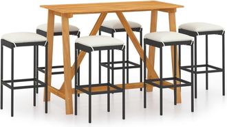 vidaXL 7 Pcs Bar Juego Para Jard&iacute;n Con Cojines Negros