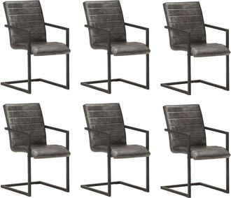 vidaXL Sillas De Comedor Voladizas 6 Uds Cuero Aut&eacute;ntico Gris Vidaxl