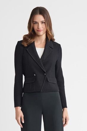 Ming Wang Tailored Double Breasted Textured Soft Knit Jacket in Black at Nordstrom, Size Medium