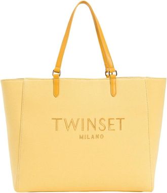 Twinset Tassen, Dames, Geel, ONE Size, Katoen, Gele Logo Stoffen Tas