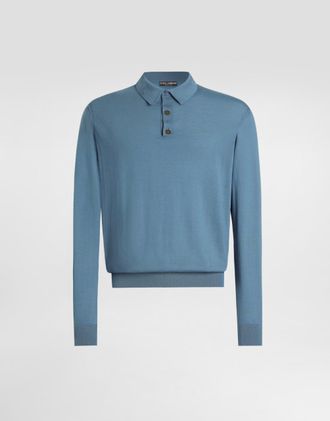 Dolce & Gabbana Cashmere Polo Shirt - Man Sweaters And Cardigans Azure 48