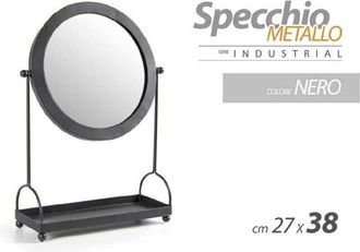 Trade Shop Trade Shop - Specchio Tavolo Metallo Appoggio Porta Oggetti Nero Bagno Trucco 27x38cm 782237