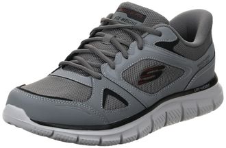 Skechers Mens Track Ezral Hands Free Slip-in Sneaker, Charcoal Red, 12