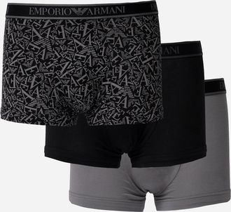 Emporio Armani Mens Emporio Armani 3-Pack Mens Trunks EM000370-AF10779 - Black/Black-Shade/Shade MC198 - Size: 35/34/32/9.5/13/12.5/12/11.5/11/9/16/15.5/15/14.5/14
