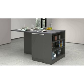 Dmora Isola da cucina Abern, Armadio multiuso, Mobile per cucinotto, Tavolo ausiliario, 100% Made in Italy, 160x90h90 cm, Antracite e Ardesia - Dmora