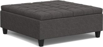 Simpli Home Harrison 40In Transitional Square Large Coffee Table Storage Ottoman