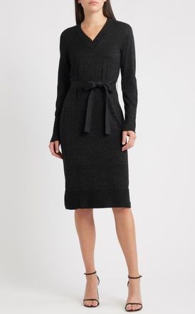 Kobi Halperin Russel Metallic Long Sleeve Sweater Dress in Black at Nordstrom, Size X-Small