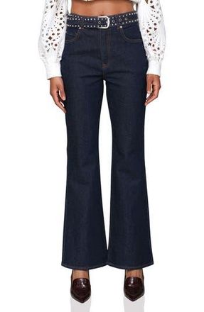Avec Les Filles Studded Belt High Waist Flare Leg Jeans in Dark Rinse Wash at Nordstrom Rack, Size 24