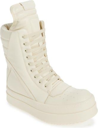 Rick Owens Mega Geobasket High Top Sneaker in Milk/Milk/Milk at Nordstrom, Size 12Us