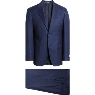 Emporio Armani Royal Blue Shadow Check Virgin Wool Suit at Nordstrom, Size 40 Us