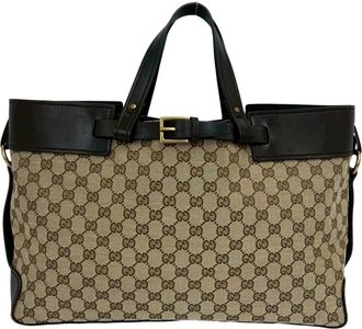 Gucci Brown Canvas Leather Handbag Tote Bag (Pre-Owned)