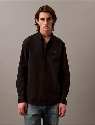 Calvin Klein Mens Solid Oxford Classic Button-Down Shirt - Black - M