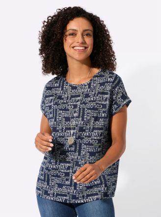 Casual Looks Print-Shirt CASUAL LOOKS Druck-Shirt, Damen, Gr. 36, marine, ecru, bedruckt, 100% Baumwolle, gemustert, mehrfarbig, Rundhals, Shirts Print-Shirt