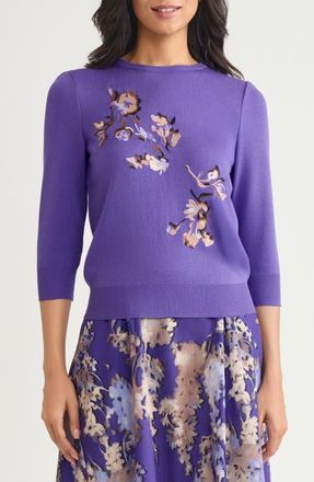 Misook Embroidered Floral Sweater in Purple Multi at Nordstrom, Size Xx-Large