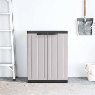 Berkfield Home Outdoor Storage Cabinet Grey & Black 65x37x85 cm PP | Size: 65 x 37 x 85 cm