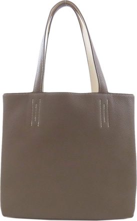 Herm&egrave;s Gray White Taurillon Clemence Leather Tote Bag (Pre-Owned)