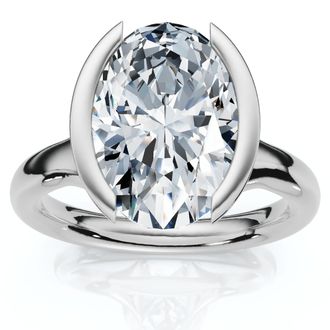 Pompeii3 Certified Terresa 3Ct Oval Diamond Engagement Half Bezel Ring Lab Grown
