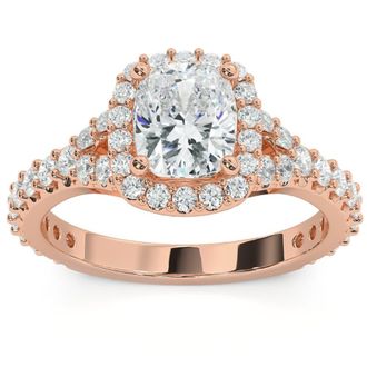 Pompeii3 2Ct Cushion Halo Lab Grown Diamond Engagement Ring in 14k Gold
