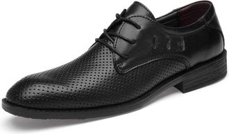 Generic Dress Oxford for Men Lace Up Round Toe Derby Shoes Cowhide Anti-Slip Rubber Sole Block Heel Low Top Slip Resistant Wedding(Hollow Black,7.5 UK)