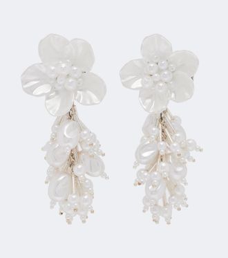 Self Portrait Floral faux-pearl drop earrings