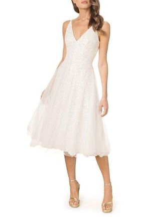Dress The Population Courtney Sequin Midi Dress in White Multi at Nordstrom Rack, Size Xx-Small