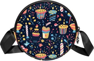 Generic Circle Crossbody Bag for Women, Flowers Birthday Small Sling Bag Daypack with Zipper Adjustable Shoulder Straps Casual Ladies Girls Round Purse