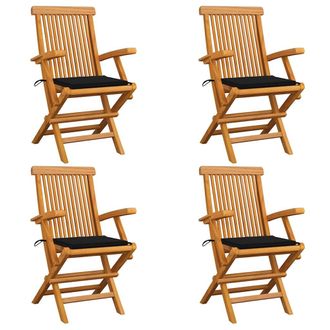vidaXL Sillas De Jard&iacute;n 4 Uds Madera Maciza De Teca Con Cojines Negros Vidaxl