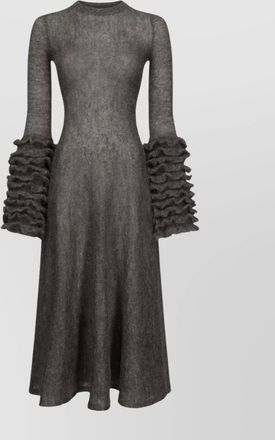 Alaia midi dress with ruffled sleeves and flare hem