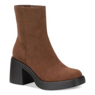 Sun + Stone Womens Sun + Stone Tiannaa Boots Brown Faux Suede Ankle Bootie HAWK2647