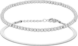 Adornia Adornia Silver Plated Stainless Steel Tarnish-Resistant Herringbone & Beaded Bracelet
