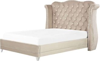 Beliani Bed Velvet AYETTE 160 x 200 cm (EU King Size) Beige