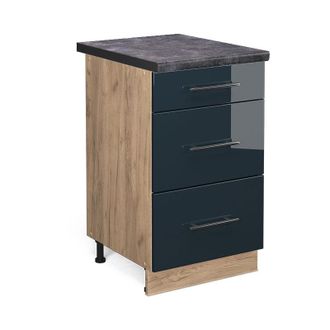 Vicco Mueble Bajo De Cocina Fame-line, Azul Oscuro Alto Brillo, 50 Cm, Et Antracita Vicco