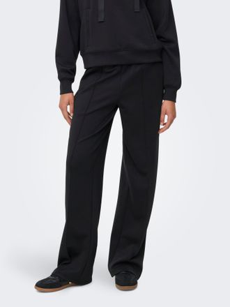 Only Schlupfhose ONLY ONLALINA LIFE LEO STRING PANT SWT, Damen, Gr. XS (34), N-Gr, schwarz detail:leo sateen string, Milano Rib, Obermaterial: 93% Polyeste