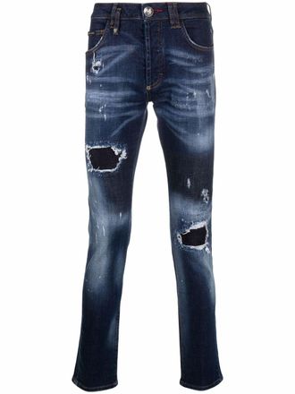 Philipp Plein Super Straight stonewash distressed jeans - men - Spandex/Elastane/Cotton/Cotton/Polyester - 31 - Blue