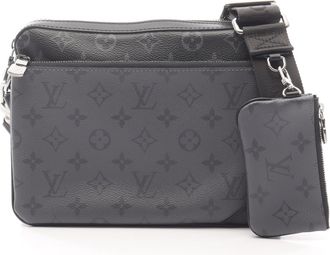 Louis Vuitton Black Gray Coated Canvas Leather Shoulder Bag (Pre-Owned)