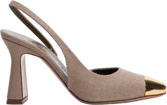 MARIA LUCA Pointed Toe Slingback Heeled Shoes With Metallic Cap Detail