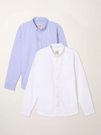 Fat Face FatFace White and Blue Long Sleeve 2 Pack Oxford Shirts