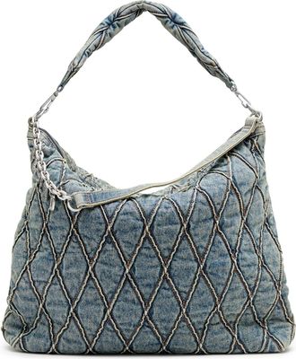 Diesel Charm-D-Large hobo in argyle quilted denim - Shoulder Bags - Woman - Blue
