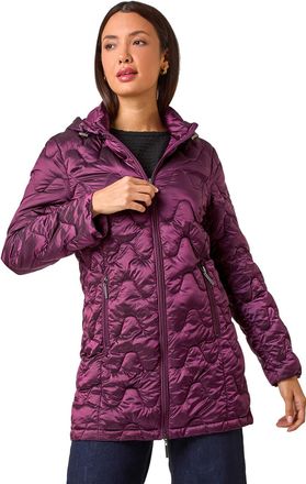 Roman Womens Wave Quilted Puffer Hooded Coat - Purple Fur - Size 14 UK