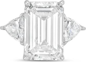 Diana M. Jewels 14kt white gold 2ct lab grown emerald diamond ring with trillions on the sides