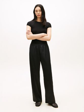 Tommy Hilfiger Womens Stretch Satin Pull-On Wide-Leg Pant - Black - XXL