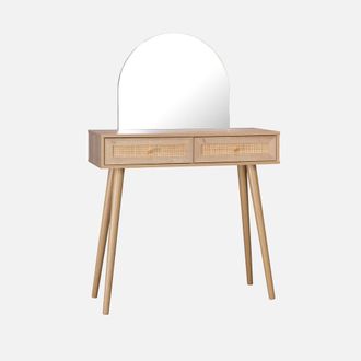 Sweeek 2-drawers Dressing Table With Rounded Mirror in Light Brown