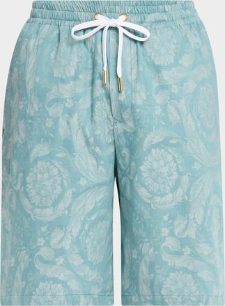 Versace Mens Barocco Denim Drawstring Shorts