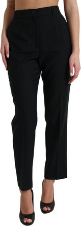 Dolce & Gabbana Black Wool High Waist Straight Womens Pants