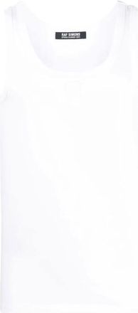 Raf Simons Sleeveless Tops, male, White, XL, White Logo Patch Cotton Tank Top