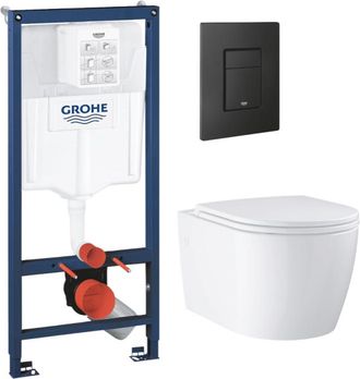 GROHE Paquete De Soporte Para Montaje En Pared Grohe Rapid Sl + Tapa De Inicio De La Bala Suspendida Sin Bridas + Placa De Control Negro Mate