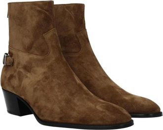 Celine Cowboy Boots, male, Brown, Size: 8 1/2 US Vintage Suede Ankle Boots with Mid Heels