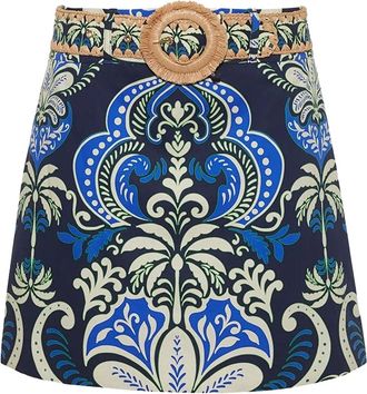 Cara Cara Blaze mini-rok met print en raffia riem - Blauw